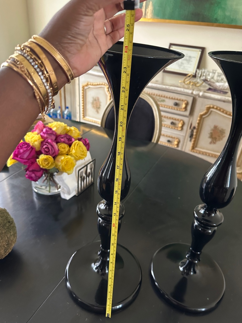 Set of 2 Black 24" Trumpet Vases Tall Wedding Event Glam Home Decor - Picture 4 of 5
